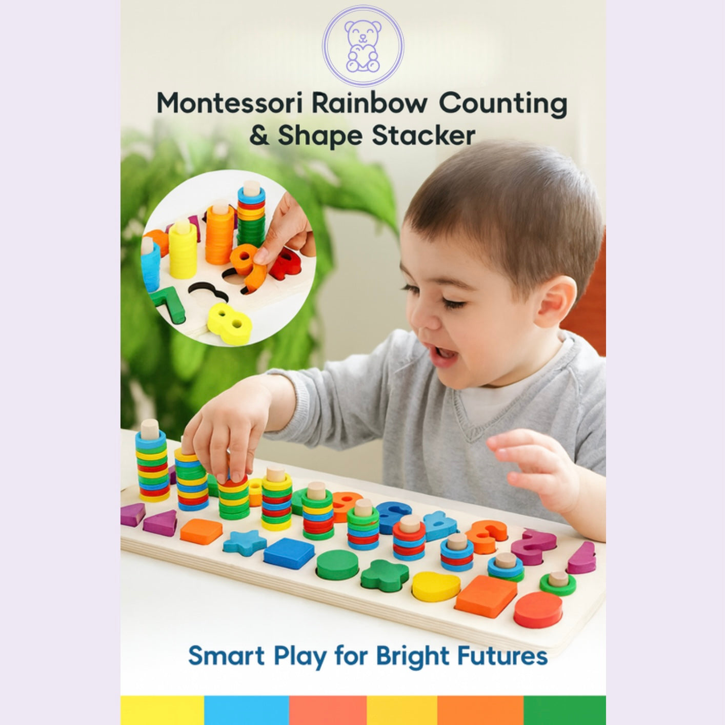 Mombelo™ Montessori Rainbow Counting & Shape Stacker