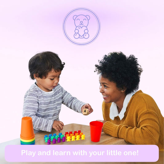 Counting Bears with Matching Sorting Cups,Pre-School Math Learning Games with 2 Dices,Color Recognition STEM Educational Toy for Toddler Bonus Tweezers, Storage Box, Activity Cards