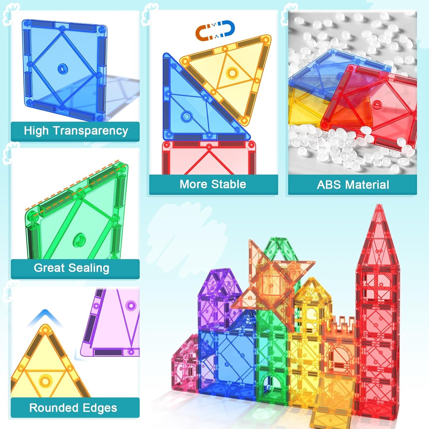 Mombelo™ BrightBlocks 32 – Magnetic Tile Set for Kids Ages 3–8